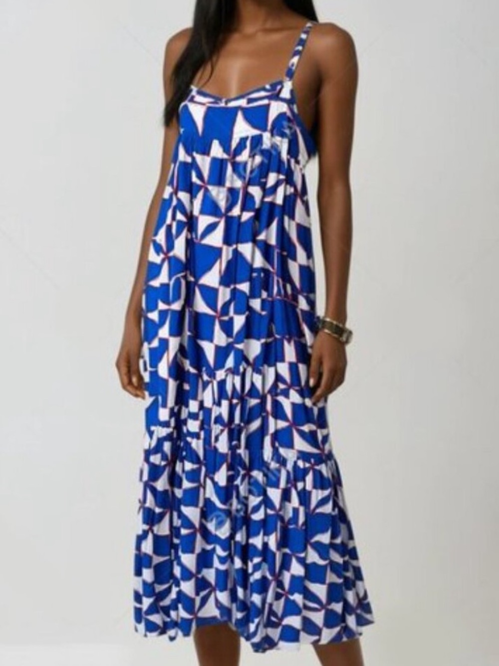 Anthropologie Abel The Label Trapeze Maxi Dress Blue White Orange Size Medium
